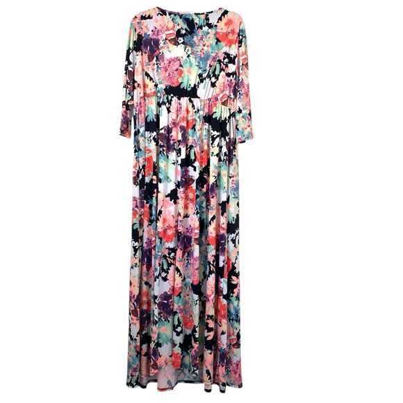 PinkBlush Maxi Dress Women 3XL Maternity Pink Navy Floral Abstract Baby Shower - Picture 3 of 10